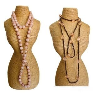 Pink & Brown Beaded Long Layering Necklaces